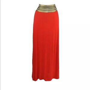Red maxi skirt. High waisted skirt